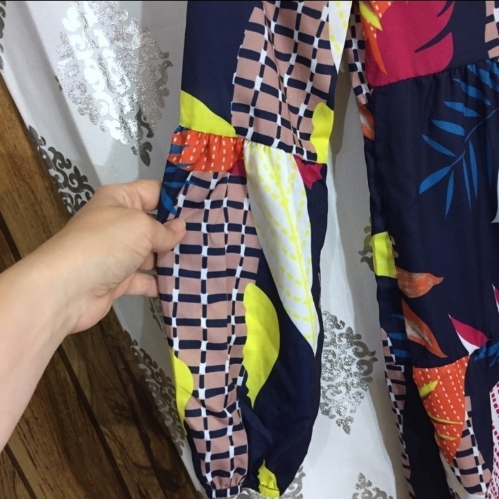 Boho Tropical Print Tiered Babydoll Dress - Picture 4 of 5